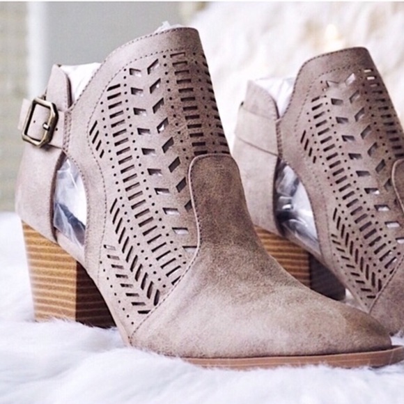 Nude Vegan Leather Distressed Ankle Booties - Picture 2 of 9